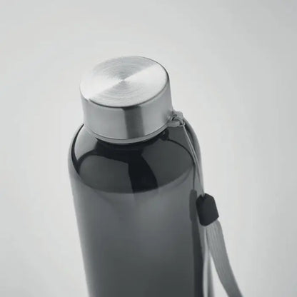 Flacon tritan renew 500 ml sticlă de apă translucida gri închis cu capac argintiu periat și curea neagră atașată
