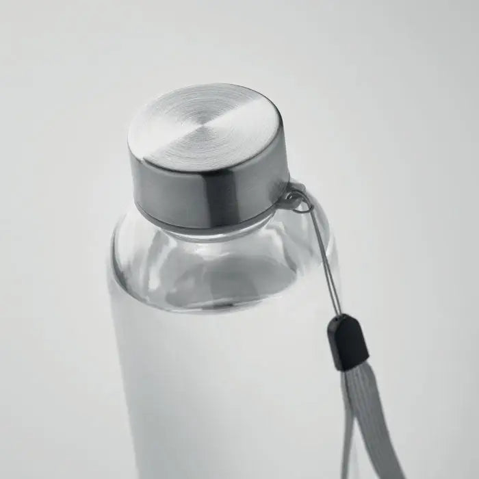 Sticlă clară de apă Flacon Tritan Renew 500 ml cu capac din oțel inoxidabil periat și bretea gri cu clips negru