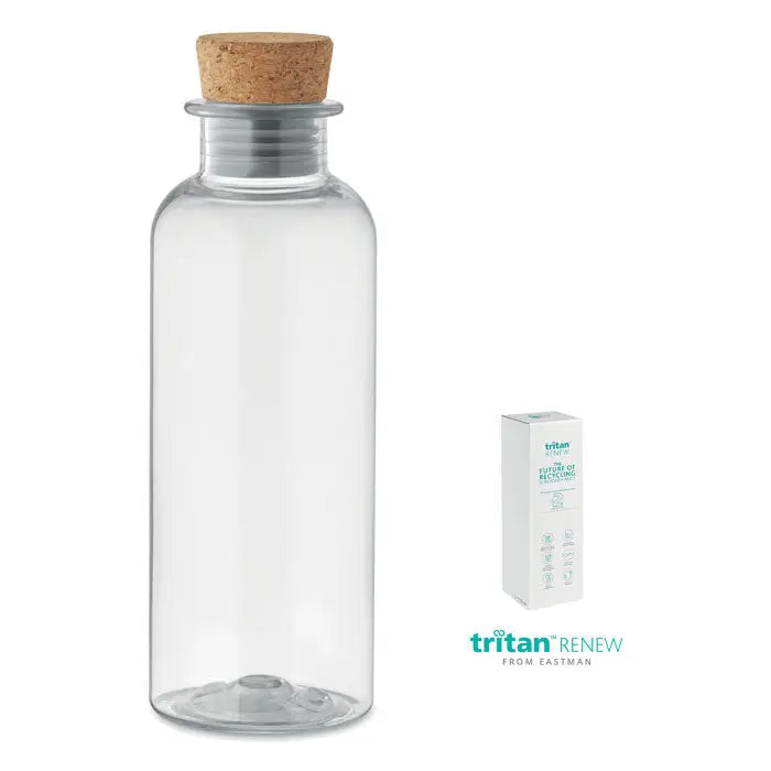 Flacon tritan renew 500 ml transparent cu dop din plută naturală și margine metalică argintie