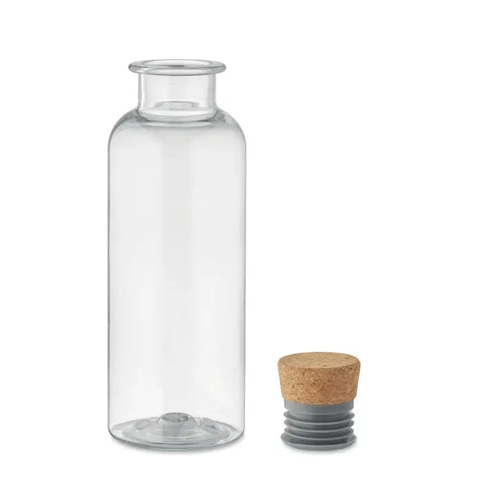 Sticla de apă clară flacon tritan renew 500 ml cu dop de plută și închizător de silicon gri