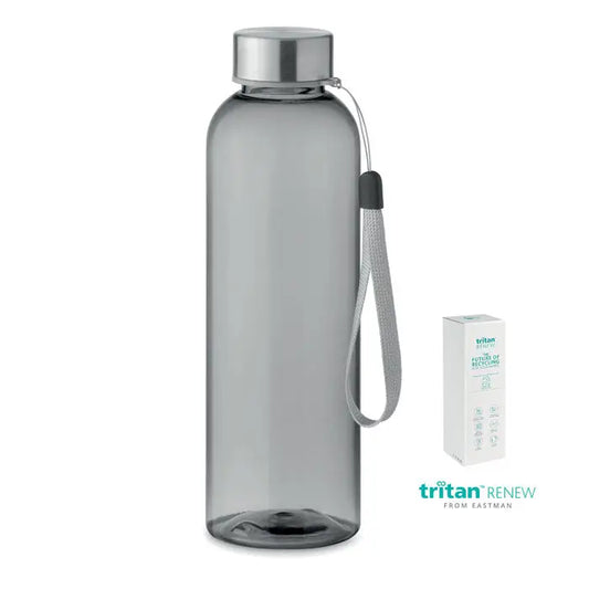 Flacon tritan renew 500 ml transparent gri cu capac argintiu și curea din material textil gri