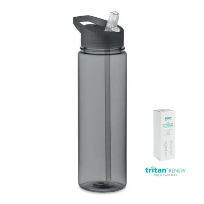 Flacon tritan renew 650 ml un recipient de apa gri translucid elegant din material tritan cu capac negru si pai transparent