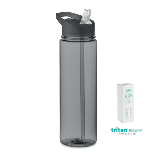 Flacon tritan renew 650 ml un recipient de apa gri translucid elegant din material tritan cu capac negru si pai transparent