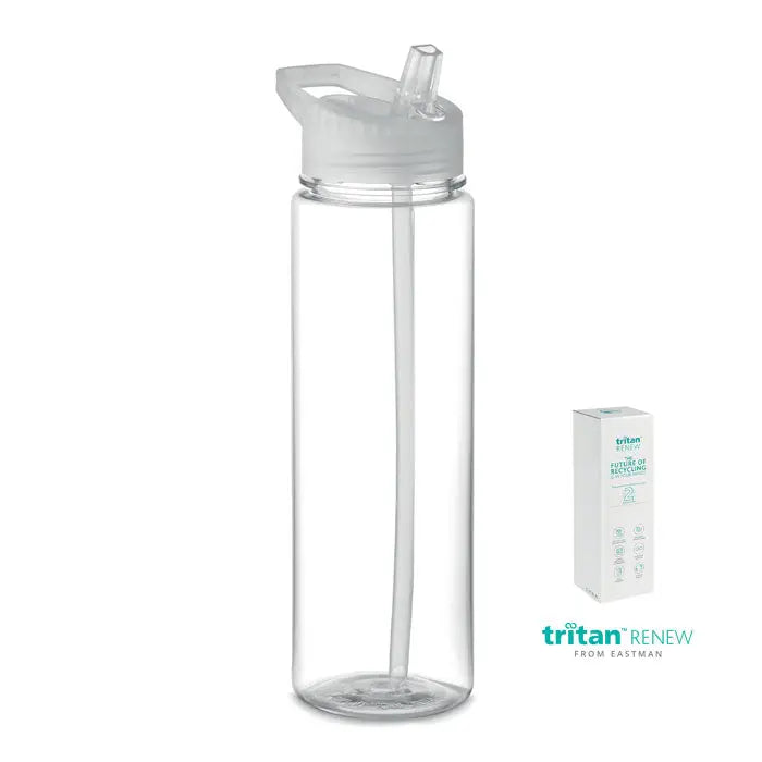 Sticlă clară din plastic tritan cu capac flip-top gri translucid și pai integrat flacon tritan renew 650 ml