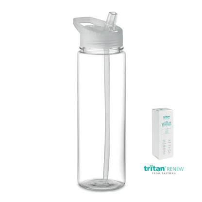 Sticlă clară din plastic tritan cu capac flip-top gri translucid și pai integrat flacon tritan renew 650 ml