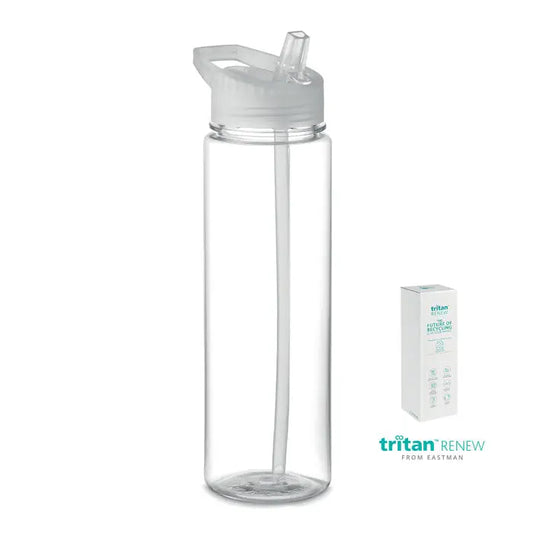 Sticlă clară din plastic tritan cu capac flip-top gri translucid și pai integrat flacon tritan renew 650 ml
