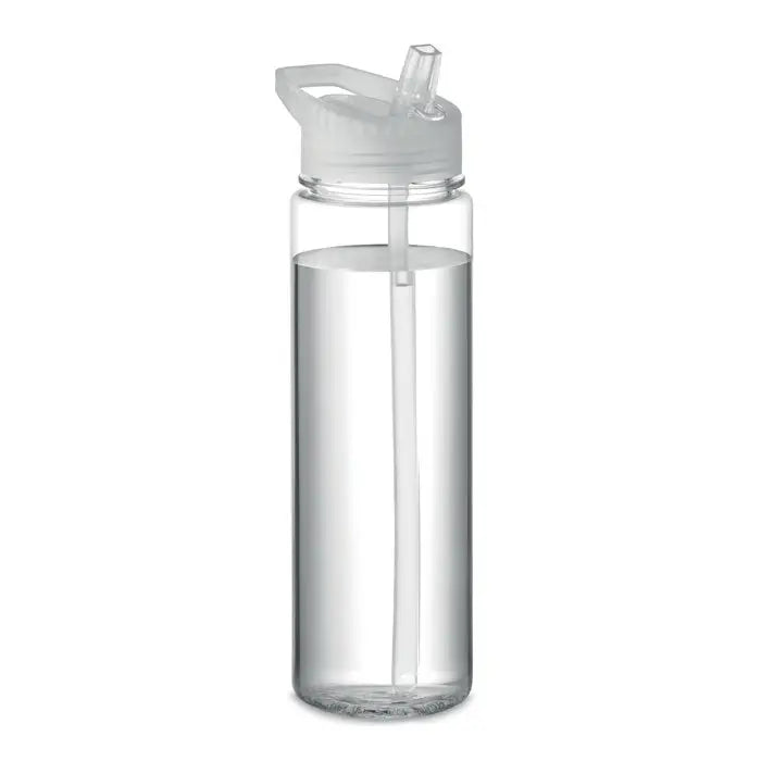 Flacon tritan renew 650 ml sticlă transparentă din plastic cu capac flip-top alb translucid și pai integrat