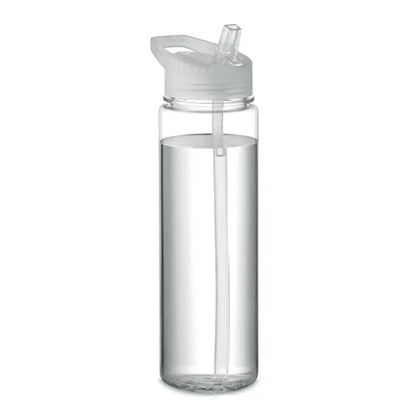 Flacon tritan renew 650 ml sticlă transparentă din plastic cu capac flip-top alb translucid și pai integrat