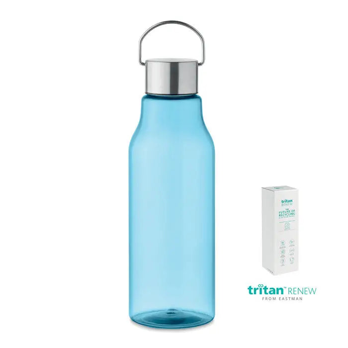 Flacon tritan renew 800 ml sticlă de apă translucidă albastru deschis cu capac și mâner argintiu metalic