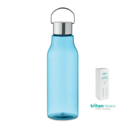 Flacon tritan renew 800 ml sticlă de apă translucidă albastru deschis cu capac și mâner argintiu metalic