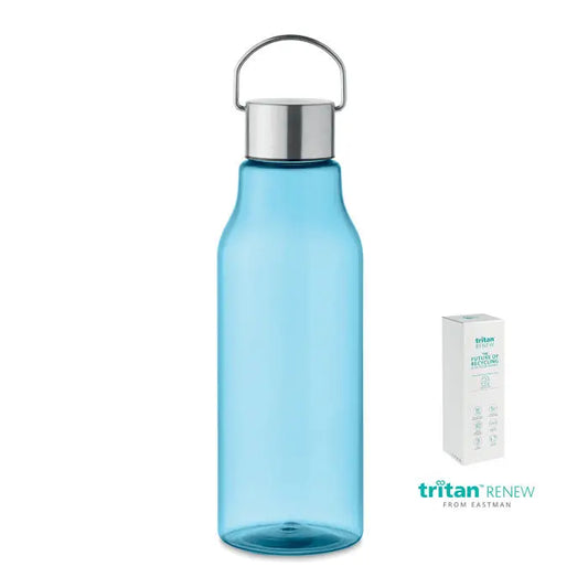 Flacon tritan renew 800 ml sticlă de apă translucidă albastru deschis cu capac și mâner argintiu metalic