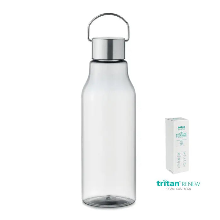 Flacon tritan renew 800 ml sticla transparenta cu capac metalic argintiu si maner, fabricat din tritan® renew