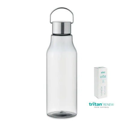 Flacon tritan renew 800 ml sticla transparenta cu capac metalic argintiu si maner, fabricat din tritan® renew