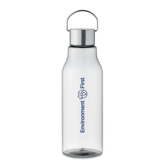 Flacon tritan renew 800 ml sticlă transparentă cu capac și mâner metalic argintiu cu logo environment first albastru