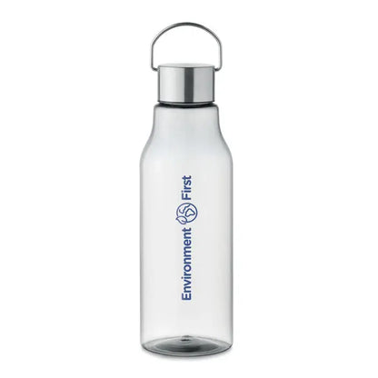 Flacon tritan renew 800 ml sticlă transparentă cu capac și mâner metalic argintiu cu logo environment first albastru