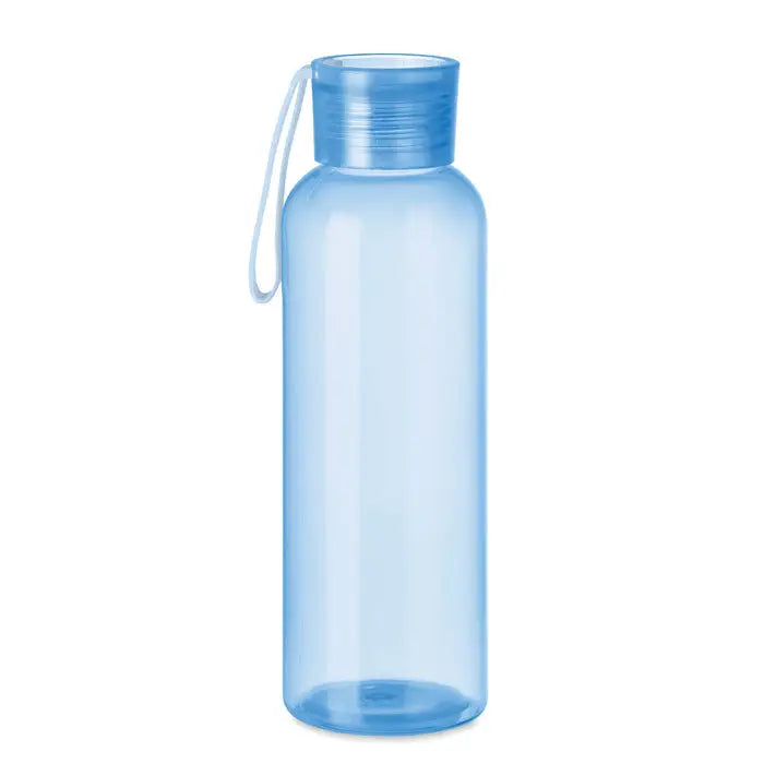 Flacon tritan si cuier 500ml apă sticlă plastic albastru deschis translucent cu capac filetat și buclă albă transport