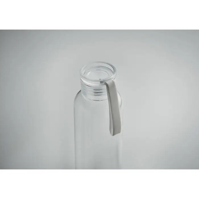 Flacon tritan si cuier 500ml transparent cu design minimalist si curea din silicon gri deschis