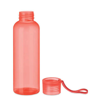 Flacon tritan 500ml transparent coral cu capac in filet si curea rosie integrata din plastic