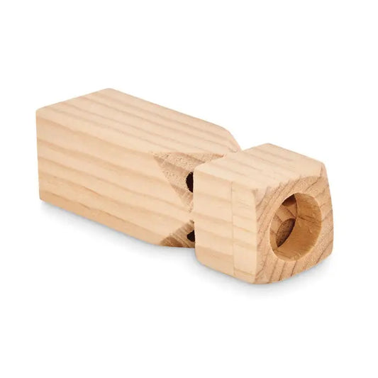 Fluier de tren din lemn deschis la culoare cu finisaj natural neted si doua deschideri distincte