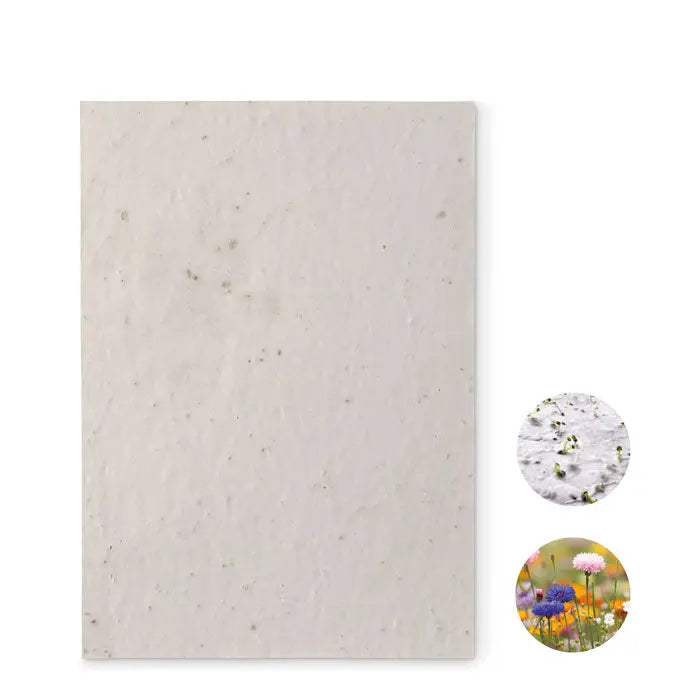Foaie de hartie a5 off-white texturata cu seminte de flori salbatice incorporata pentru plantare