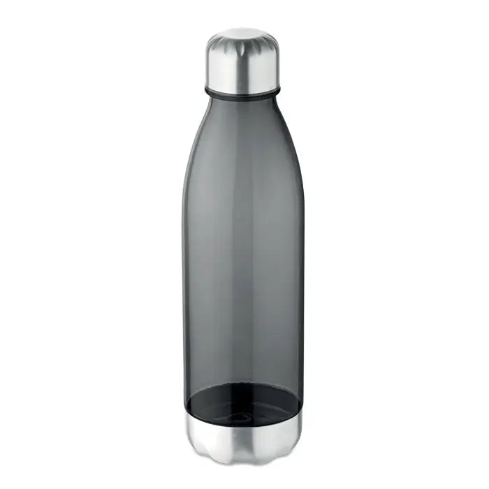 O sticla de apa forma lapte din otel inoxidabil de 600 ml, gri inchis translucid cu capac si baza argintii