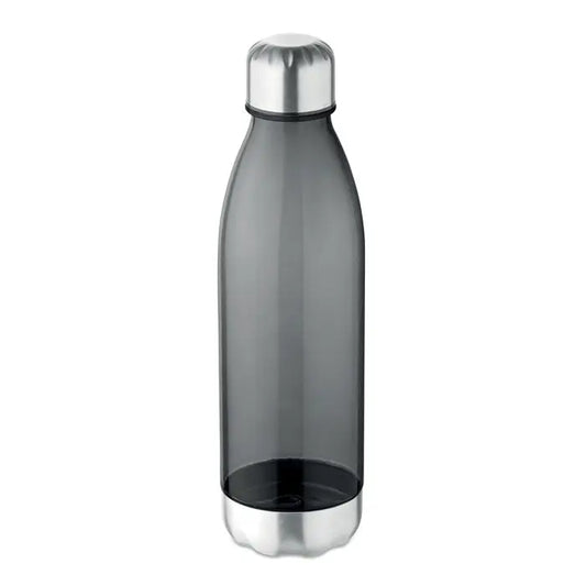O sticla de apa forma lapte din otel inoxidabil de 600 ml, gri inchis translucid cu capac si baza argintii