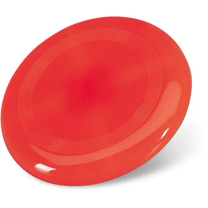 Frisbee de 23 cm rosu vibrant din plastic cu striatii circulare concentrice pentru jocuri în aer liber