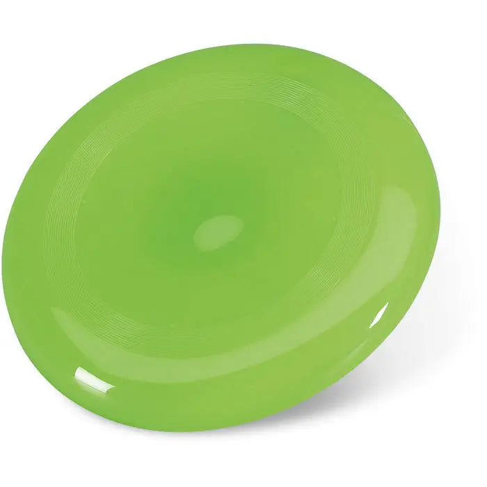Frisbee de plastic verde lime strălucitor de 23 cm cu șanțuri concentrice și finisaj lucios