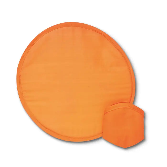 Frisbee pliabil portocaliu din material rezistent, cu husă compactă pentru transport facil