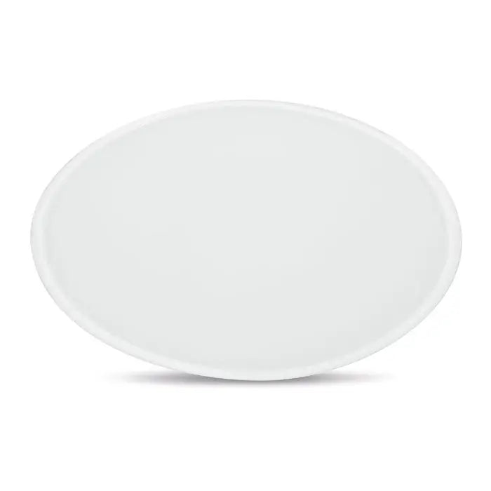 Farfurie ceramica pliabila alba ovală cu finisaj lucios inclusa in husa pentru frisbee pliabil