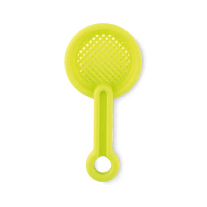Galeata cu nisip din silicon lime verde cu sita circulara perforata si maner in forma de bucla