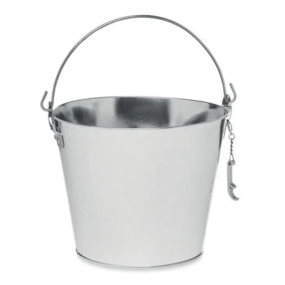 Galeata metalica pentru bere 4l argintie cu maner rezistent si charm deschizator de sticle