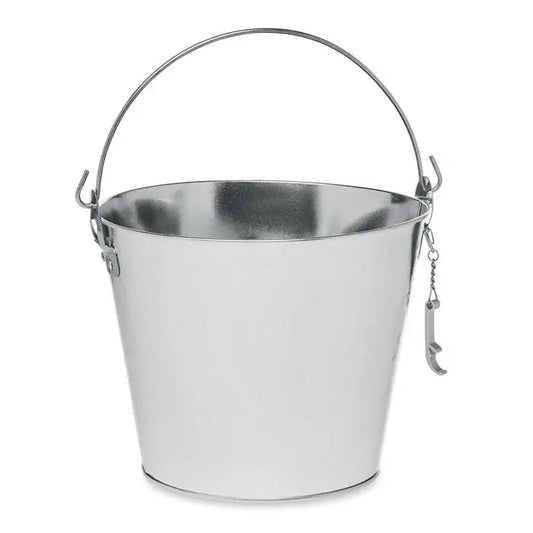 Galeata metalica pentru bere 4l argintie cu maner rezistent si charm deschizator de sticle