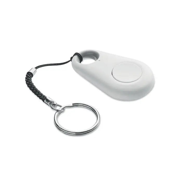 Gasitor cheie alb din plastic cu buton circular si snur impletit negru pentru atasarea cheilor