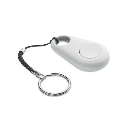 Gasitor cheie alb din plastic cu buton circular si snur impletit negru pentru atasarea cheilor