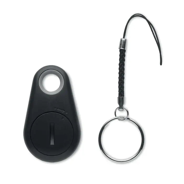 Gasitor cheie negru din silicon cu inel metalic argintiu si snur impletit pentru atasare usoara