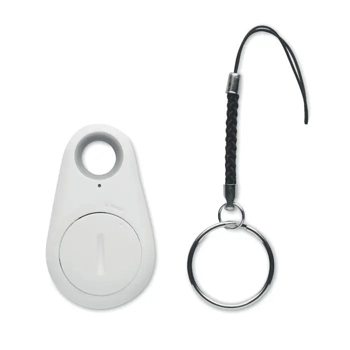 Gasitor cheie tracker alb din plastic cu buton circular si inel accent gri pentru localizarea cheilor