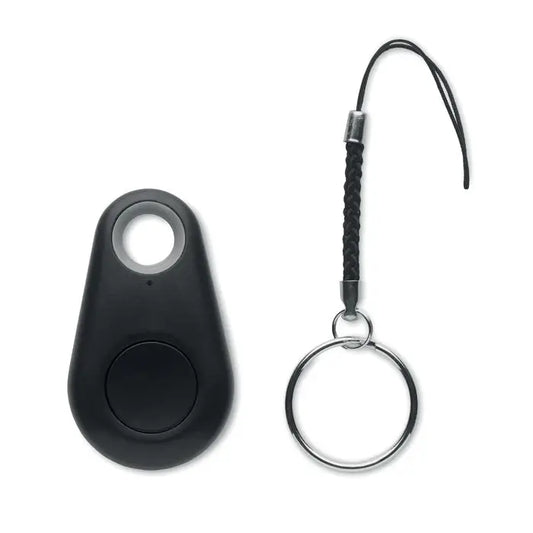 Gasitor cheie black teardrop-shaped bluetooth tracker cu inel argintiu si snur impletit negru