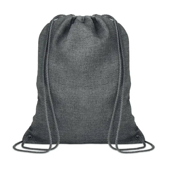 Geanta 1200d cu snur negru este un rucsac texturat gri inchis cu snururi impletite asortate