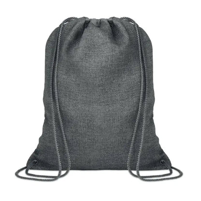 Geanta 1200d cu snur negru este un rucsac texturat gri inchis cu snururi impletite asortate