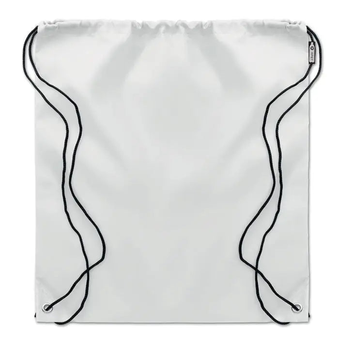 Rucsac alb geanta 190T RPET cu snur negru și inele metalice din material reciclat