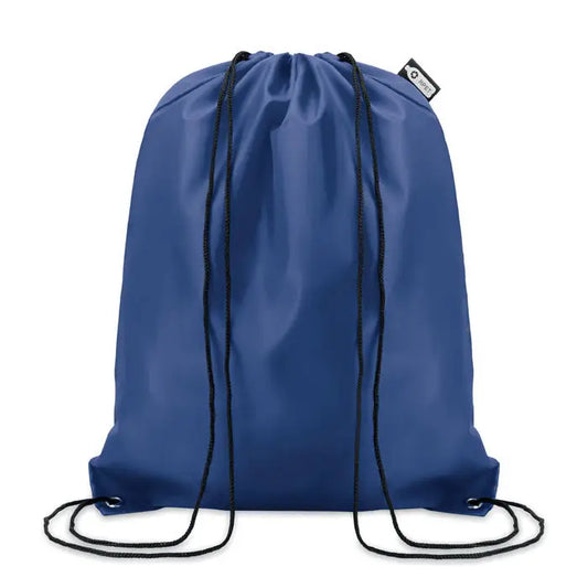 Geanta 190T rpet cu snur, rucsac albastru regal cu sfori negre si eticheta brandata mica