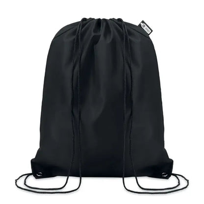 Geanta 190t rpet cu snur neagra cu tesatura din nailon usor lucioasa si snururi negre asortate