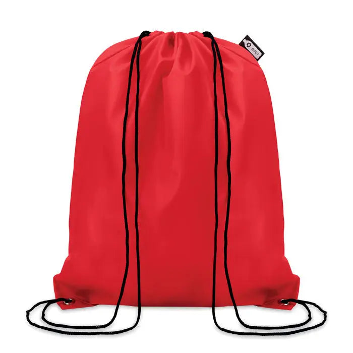 Rucsac rosu cu snur negru din material 190t rpet cu eticheta mica de brand geanta 190t rpet cu snur