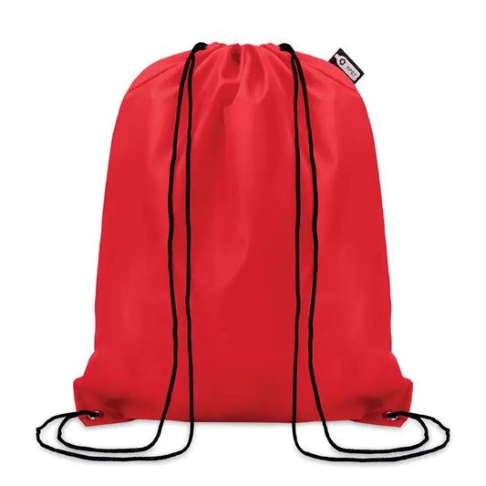 Rucsac rosu cu snur negru din material 190t rpet cu eticheta mica de brand geanta 190t rpet cu snur