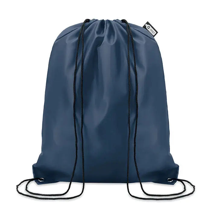 Geanta 190t rpet cu snur navy blue cu snururi negre si eticheta alba mica in coltul din dreapta sus