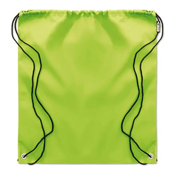 Geanta 190t rpet cu snur lime verde cu corzi negre si inele metalice argintii pentru transport usor