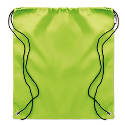 Geanta 190t rpet cu snur lime verde cu corzi negre si inele metalice argintii pentru transport usor