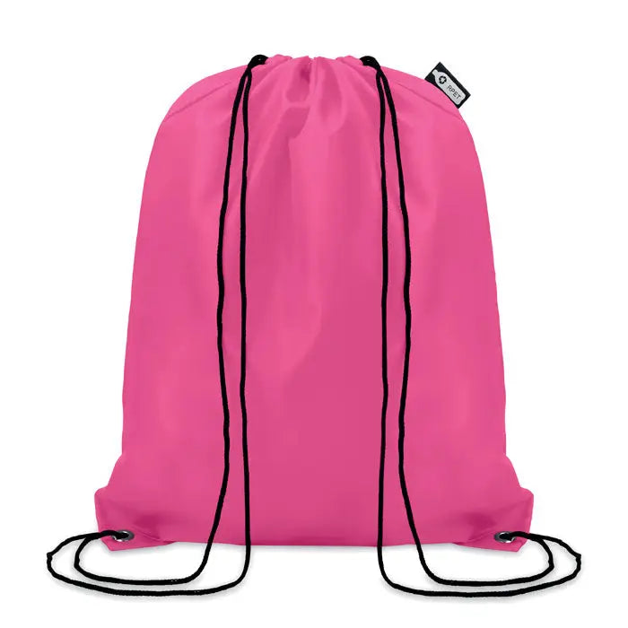 Geanta 190t rpet cu snur roz vibrant cu snur negru si eticheta mica de brand in coltul din dreapta sus