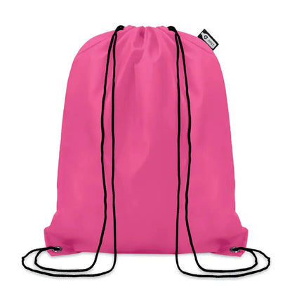 Geanta 190t rpet cu snur roz vibrant cu snur negru si eticheta mica de brand in coltul din dreapta sus